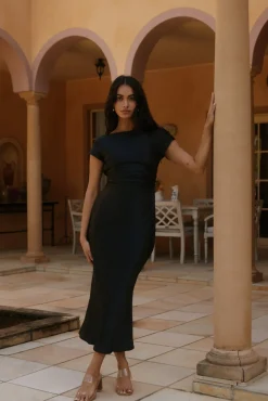 Siren Melody Satin Maxi Dress Black