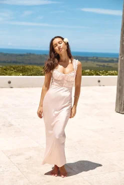 Sleeping Beauty Satin Maxi Dress Pink