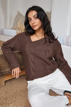 SNDYS Ana Cable Knit Jumper Mocha