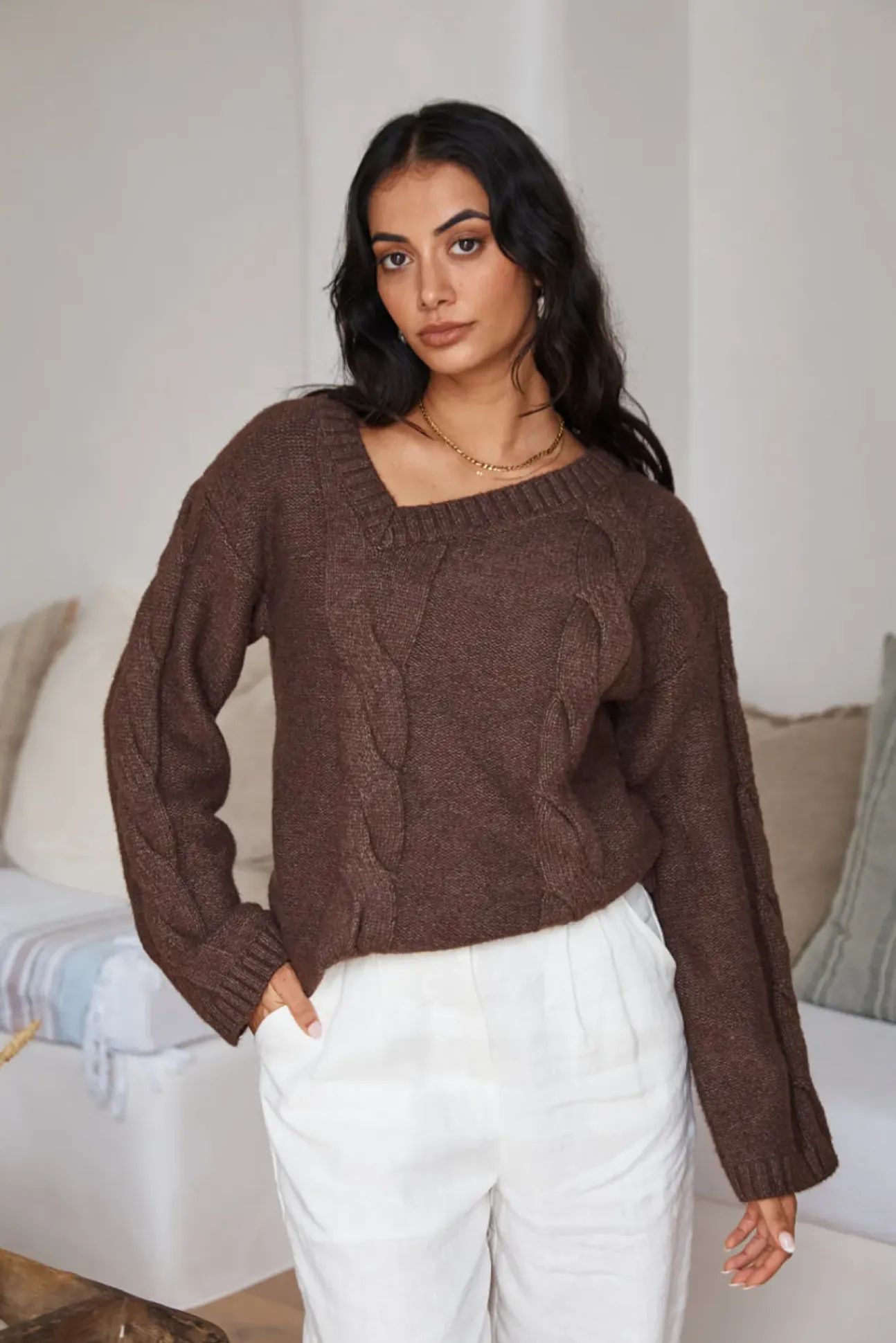 SNDYS Ana Cable Knit Jumper Mocha