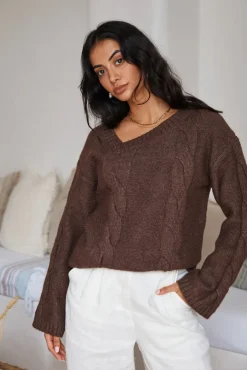 SNDYS Ana Cable Knit Jumper Mocha