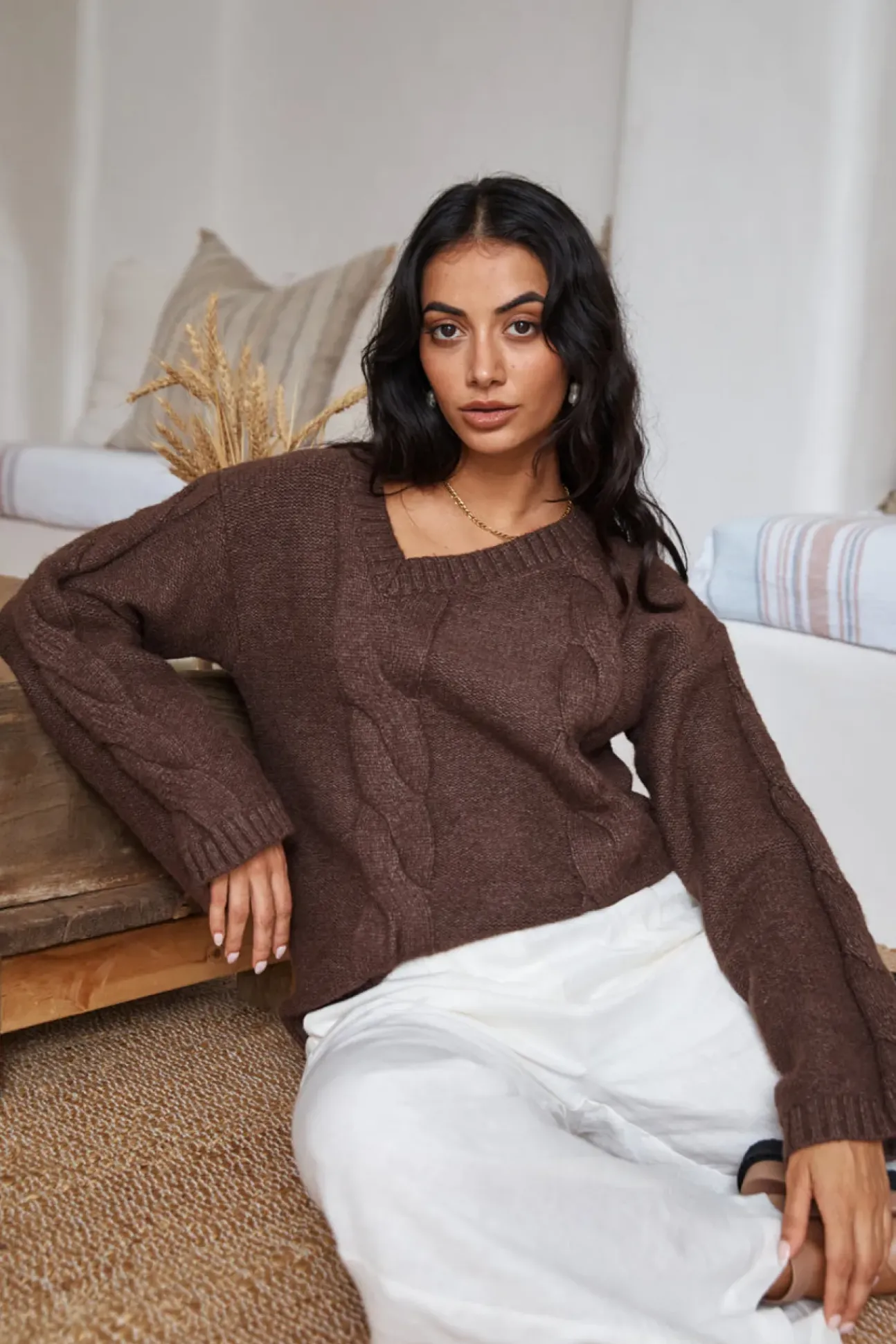 SNDYS Ana Cable Knit Jumper Mocha