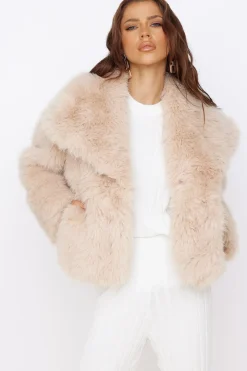 Snowflakes Falling Faux Fur Coat Cream