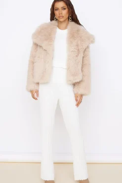 Snowflakes Falling Faux Fur Coat Cream