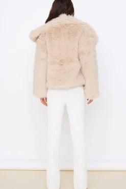 Snowflakes Falling Faux Fur Coat Cream