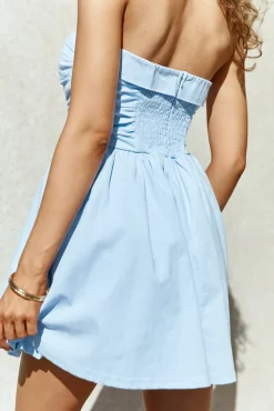Sofia Strapless Linen Mini Dress Blue