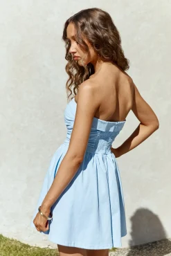 Sofia Strapless Linen Mini Dress Blue