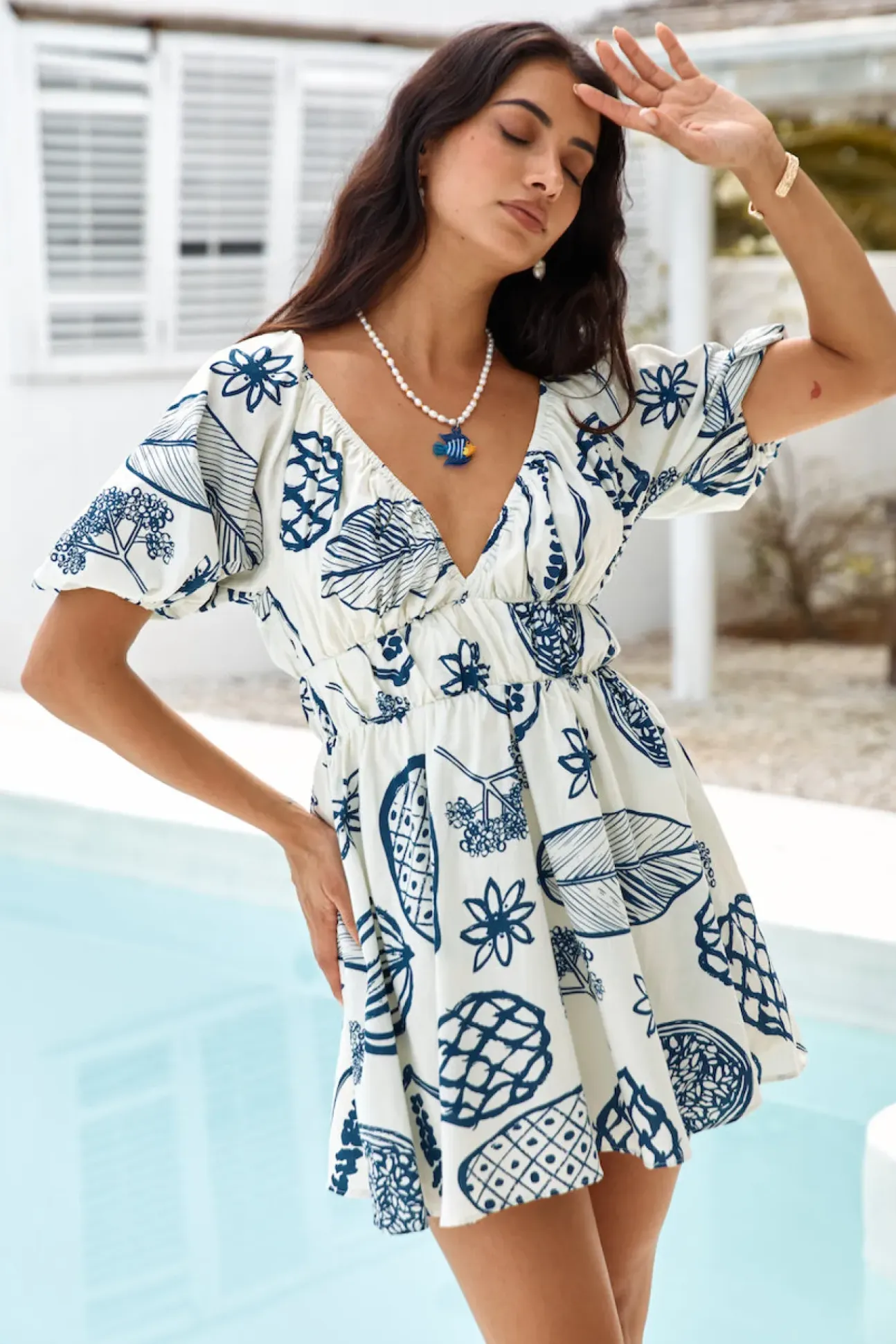 Somewhere Coastal Mini Dress Navy