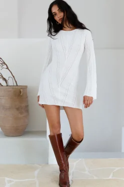 Soulful Nights Long Sleeve Mini Dress White