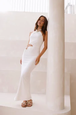 South Of France Halter Maxi Dress White