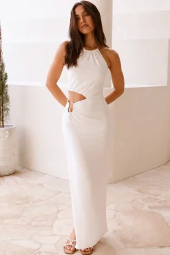 South Of France Halter Maxi Dress White