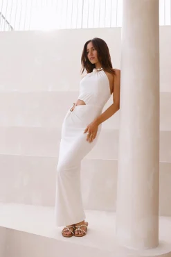 South Of France Halter Maxi Dress White