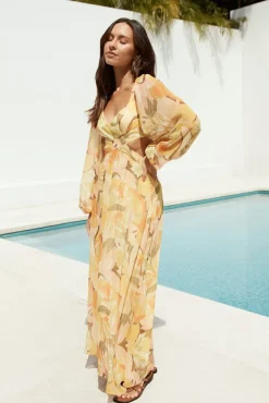 Starlight Blooms Long Sleeve Maxi Dress Yellow