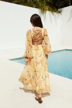 Starlight Blooms Long Sleeve Maxi Dress Yellow
