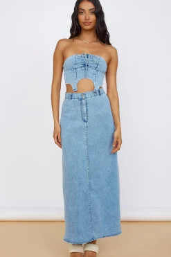 Starlit Symphony Maxi Skirt Denim