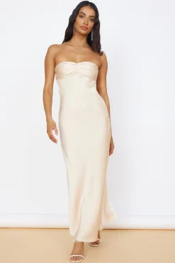 Start of Something New Satin Maxi Dress Beige