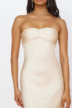 Start of Something New Satin Maxi Dress Beige