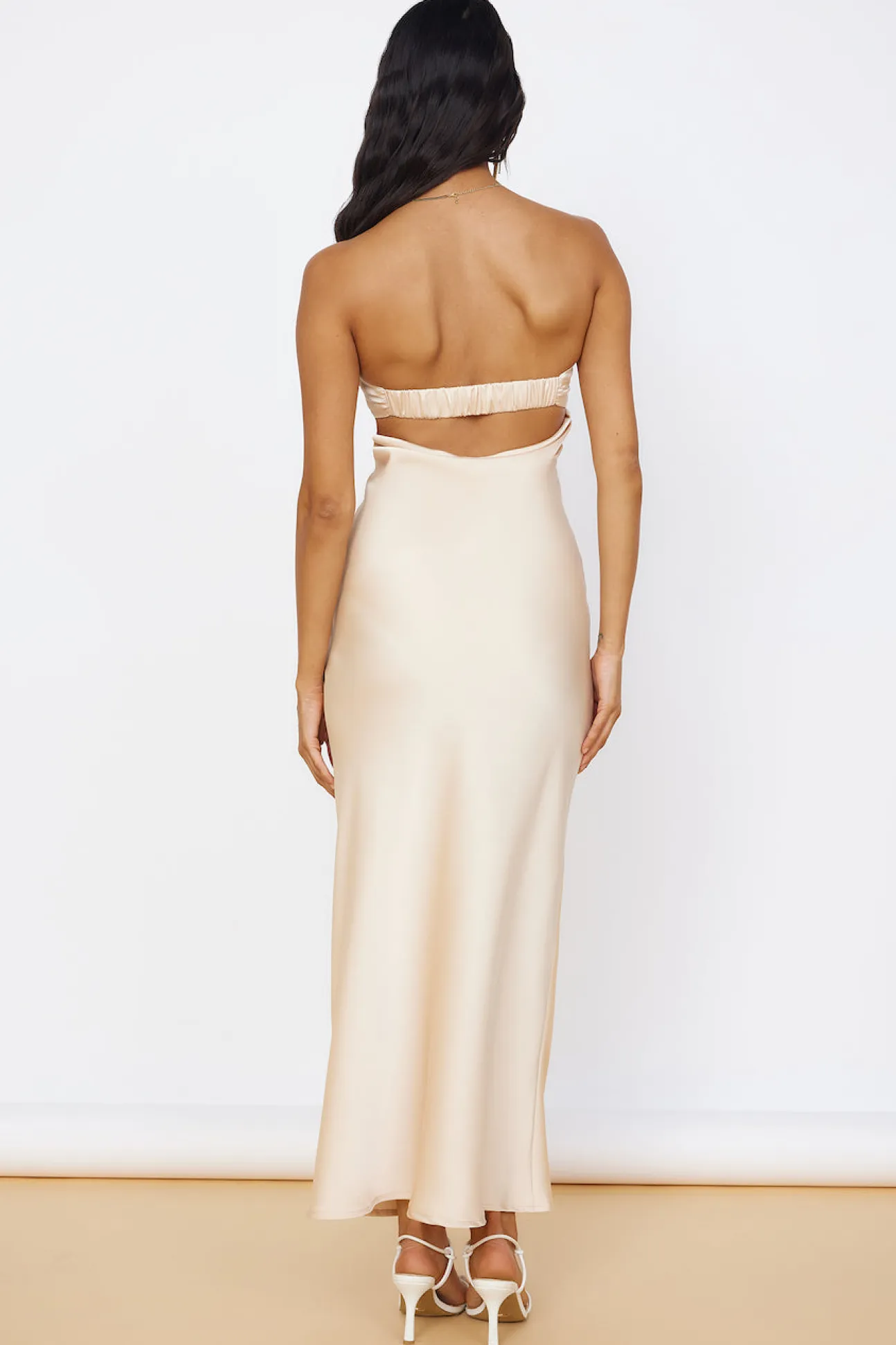 Start of Something New Satin Maxi Dress Beige
