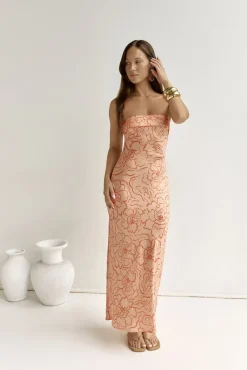 Staying True Strapless Maxi Dress Orange