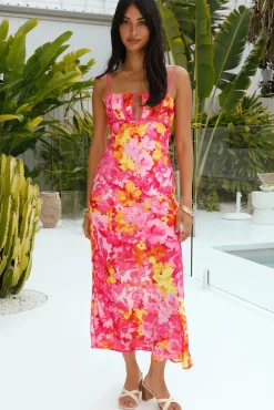 Summer Blooms Satin Maxi Dress Pink