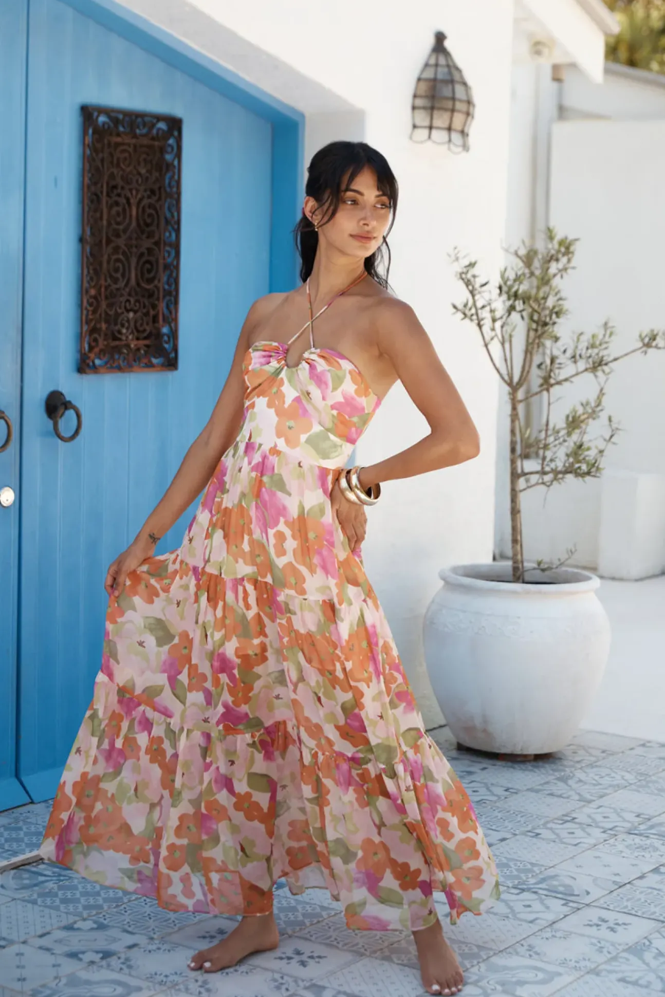 Summer Oasis Halter Maxi Dress Pink