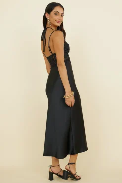 Sunday Brunch Satin Maxi Dress Black