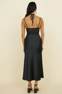Sunday Brunch Satin Maxi Dress Black
