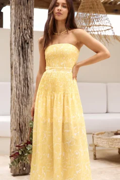 Sunflower Fields Strapless Midi Dress Yellow