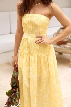 Sunflower Fields Strapless Midi Dress Yellow