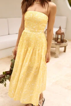 Sunflower Fields Strapless Midi Dress Yellow