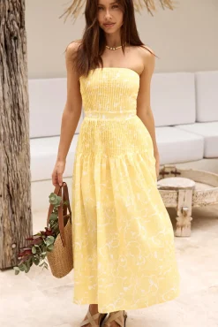 Sunflower Fields Strapless Midi Dress Yellow