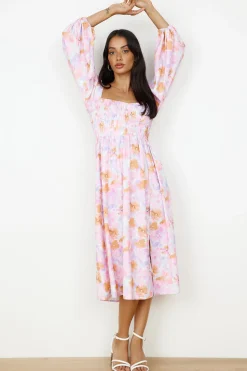 Sunset Blooms Midi Dress Lilac