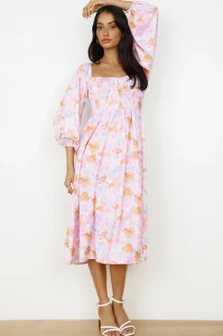 Sunset Blooms Midi Dress Lilac