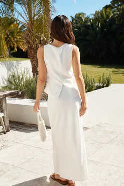 Sunset Drinks Linen Maxi Skirt White