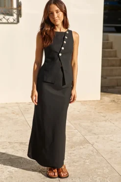 Sunset Drinks Linen Vest Top Black