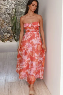 Sunset Memories Strapless Maxi Dress Orange
