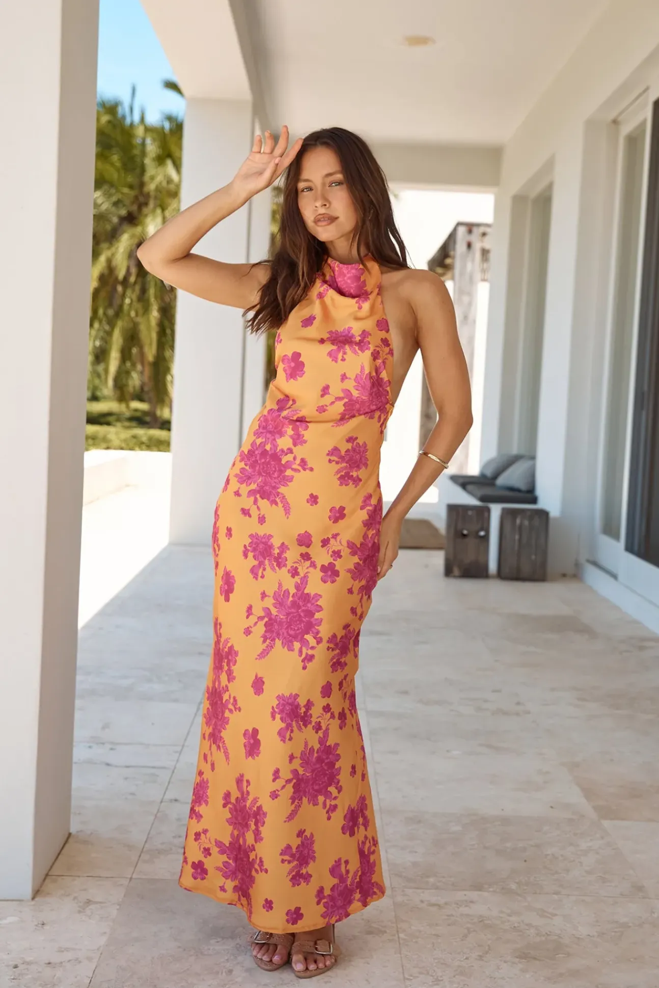 Sunset Skies Halter Maxi Dress Orange