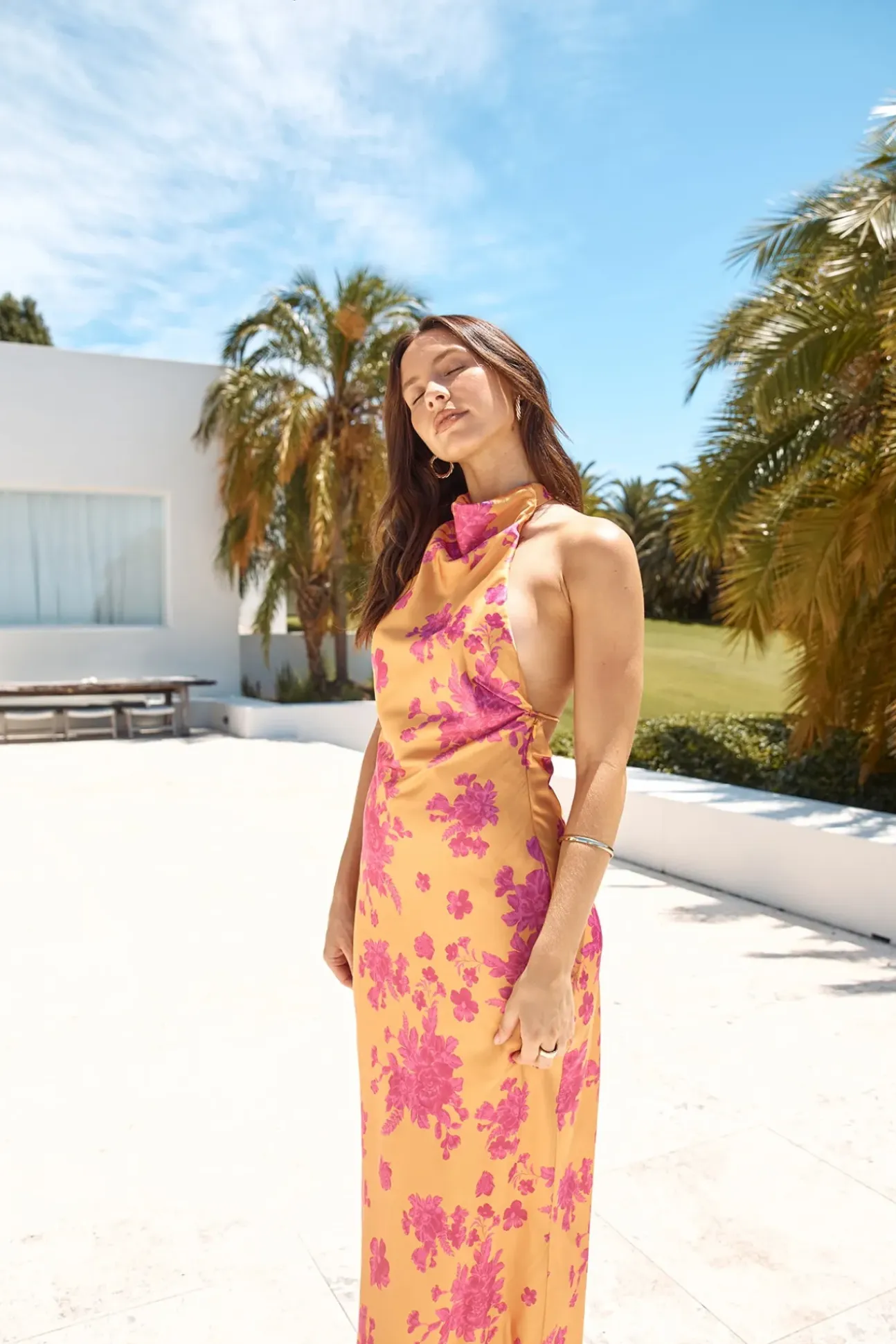 Sunset Skies Halter Maxi Dress Orange