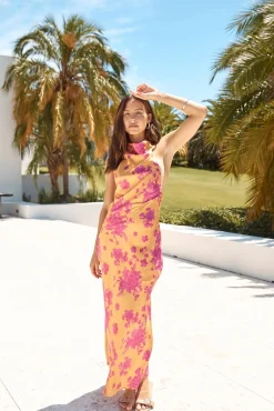 Sunset Skies Halter Maxi Dress Orange