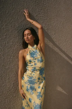 Sunset Skies Halter Maxi Dress Yellow