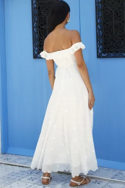 Sunset Waves Off Shoulder Maxi Dress Off White
