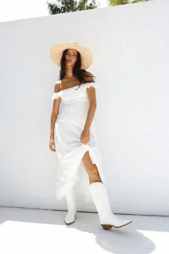 Sunset Waves Off Shoulder Maxi Dress Off White