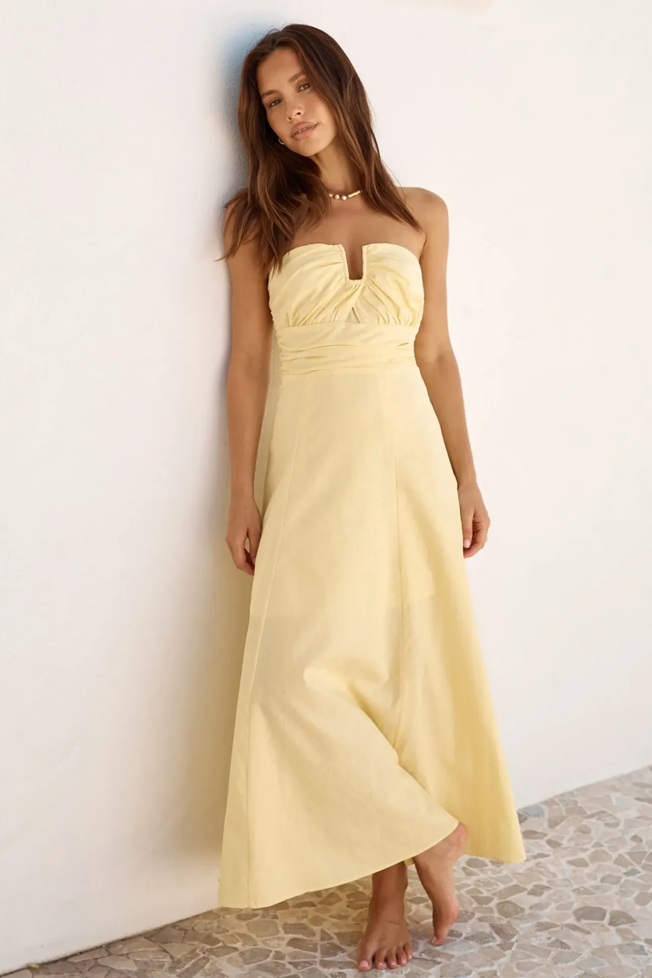 Sunshine Bliss Strapless Maxi Dress Yellow