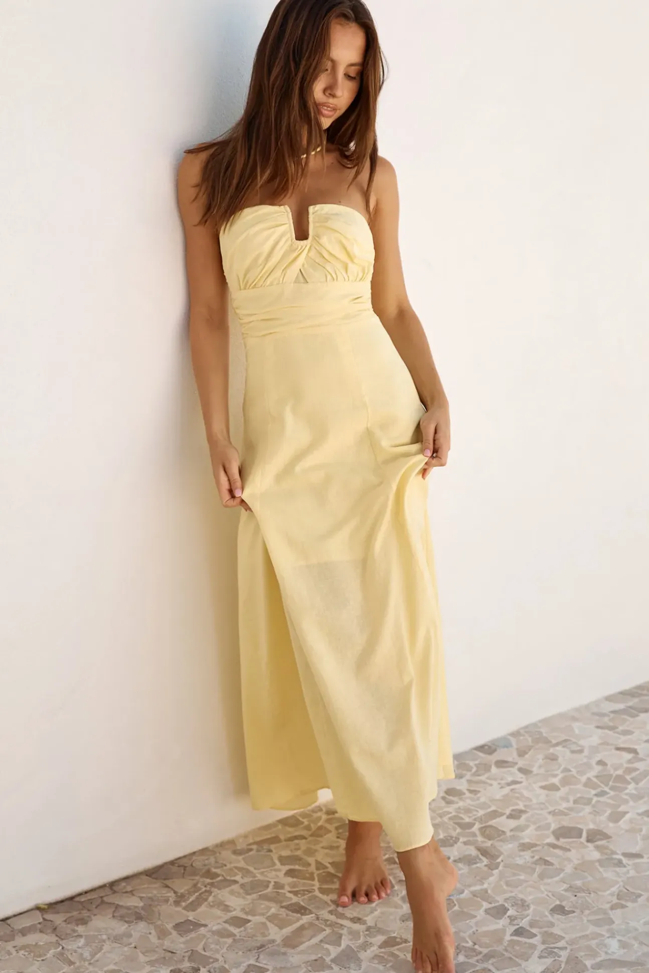 Sunshine Bliss Strapless Maxi Dress Yellow