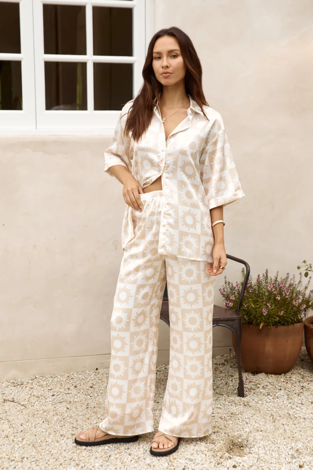 Sun Soaked Satin Set Beige