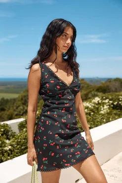 Sweet Cherry Mini Dress Black