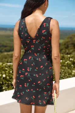 Sweet Cherry Mini Dress Black