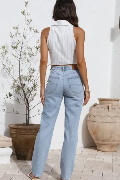 Talking Business Crop Top White Stripe