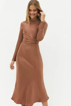 The Forget Me Not Satin Maxi Dress Brown