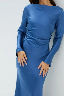 The Forget Me Not Satin Midi Dress Navy